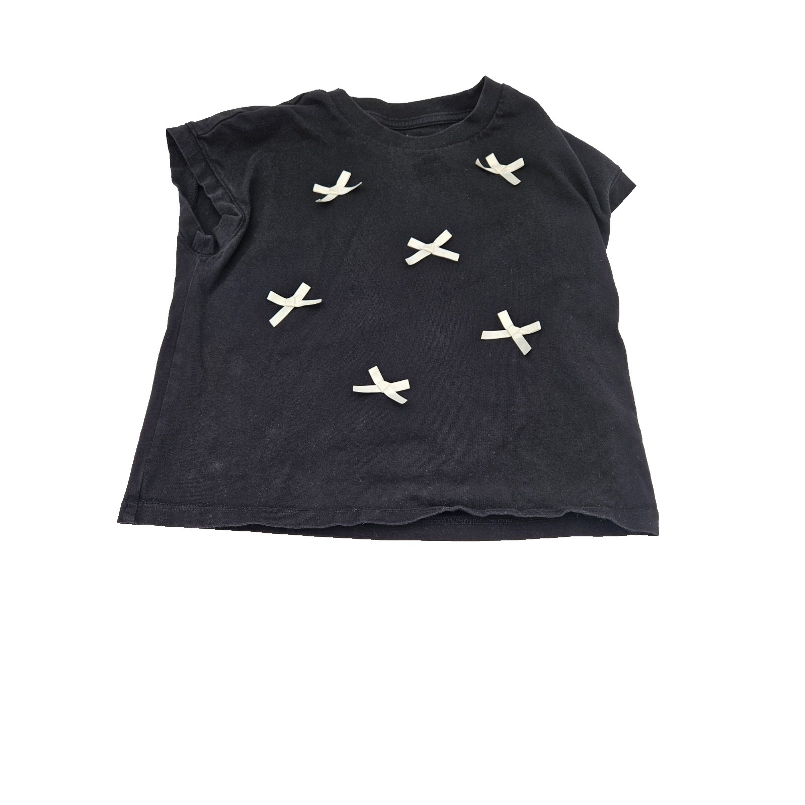 Unbranded Girls 140 Black Bow Applique Top Short Sleeve Cotton Shirt